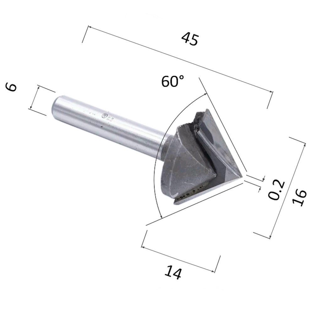 Фото фреза djtol n2v61660 v-образная конусная (по дереву, композиту (акп), пластику) в Москве и Московской области