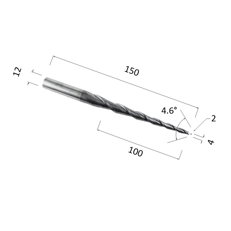 Фото фреза спиральная конусная двухзаходная по акрилу, дереву, композиту (акп) djtol nl2qx12.100.4 в Москве и Московской области