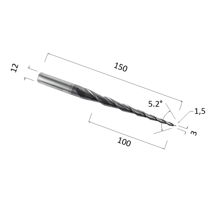 Фото фреза спиральная конусная двухзаходная по акрилу, дереву, композиту (акп) djtol nl2qx12.100.3 в Москве и Московской области