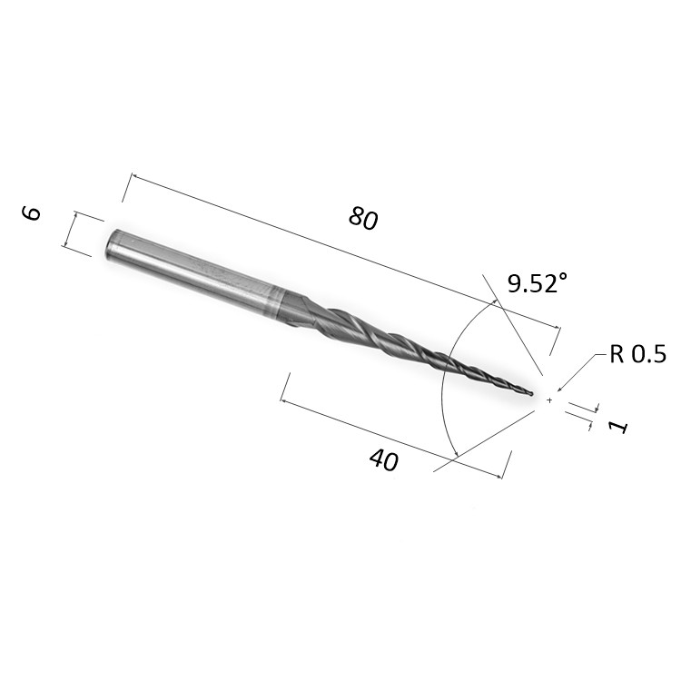 Фото фреза спиральная двухзаходная конусная сферическая (по дереву, композиту, пластику) djtol nx2qx64010 в Москве и Московской области