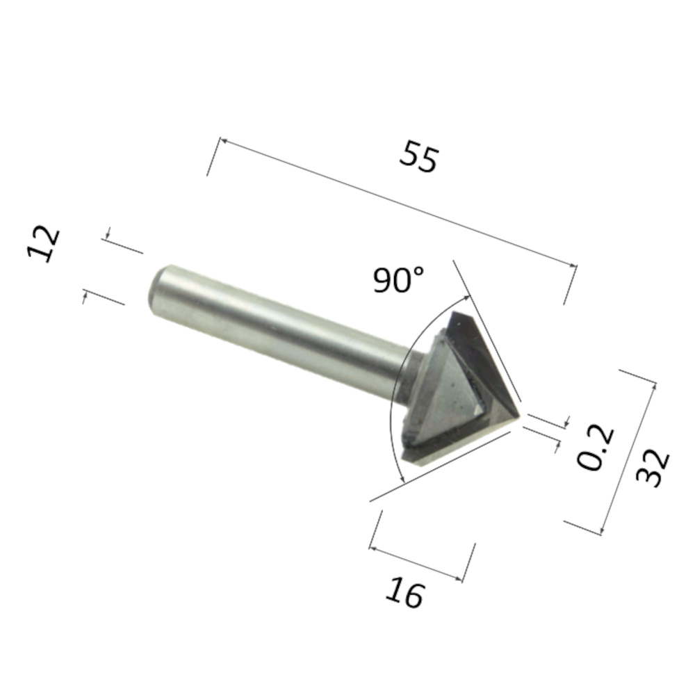 Фото фреза прямая v-образная двухзаходная по акрилу, дереву, композиту (акп) djtol n2v123290 в Москве и Московской области