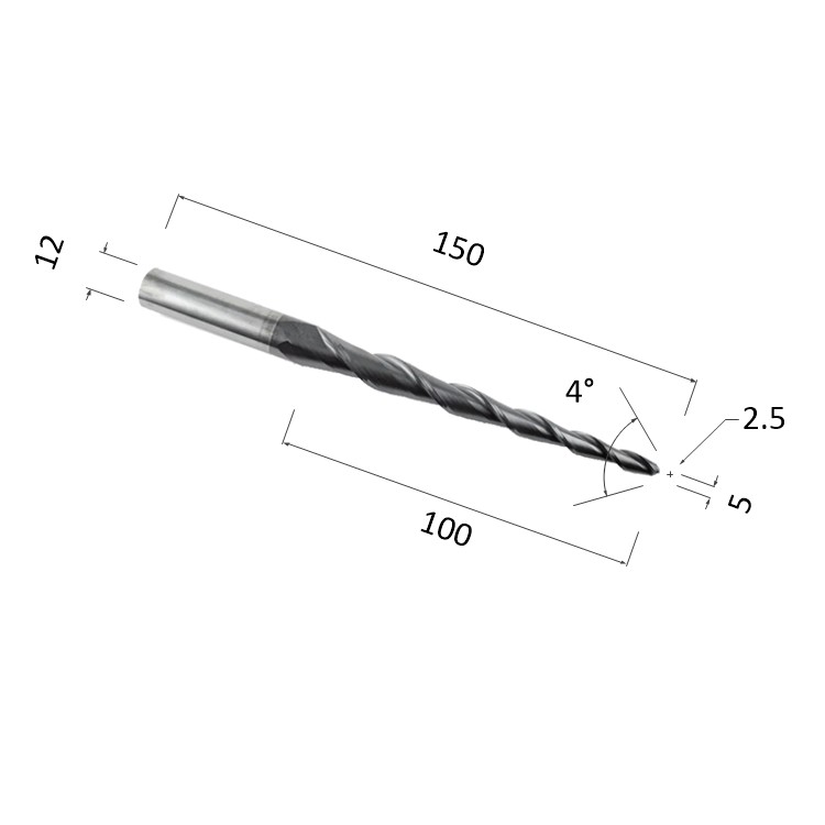 Фото фреза спиральная конусная двухзаходная по акрилу, дереву, композиту (акп) djtol nl2qx12.100.5 в Москве и Московской области