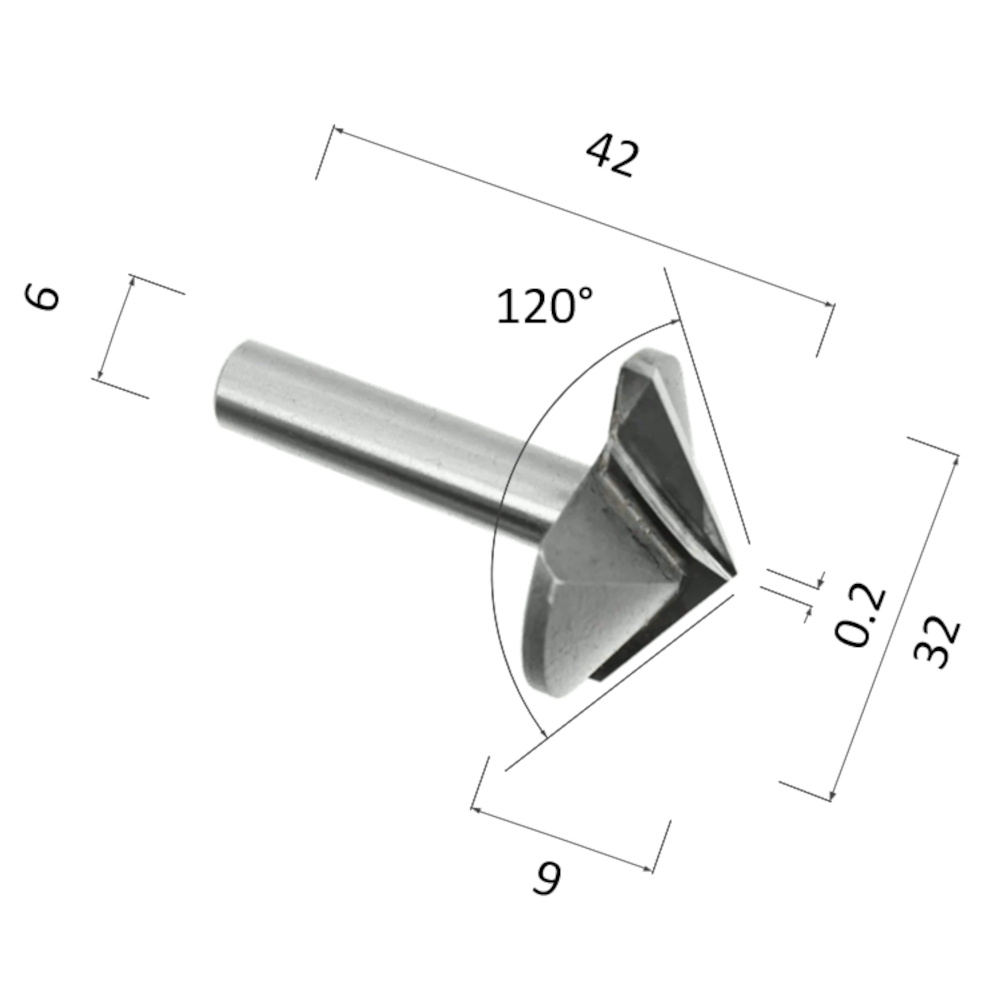 Фото фреза прямая v-образная двухзаходная по акрилу, дереву, композиту (акп) djtol n2v632120 в Москве и Московской области