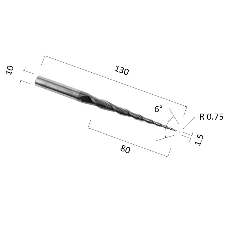 Фото фреза спиральная конусная двухзаходная по акрилу, дереву, композиту (акп) djtol nl2qx10.80.1.5 в Москве и Московской области
