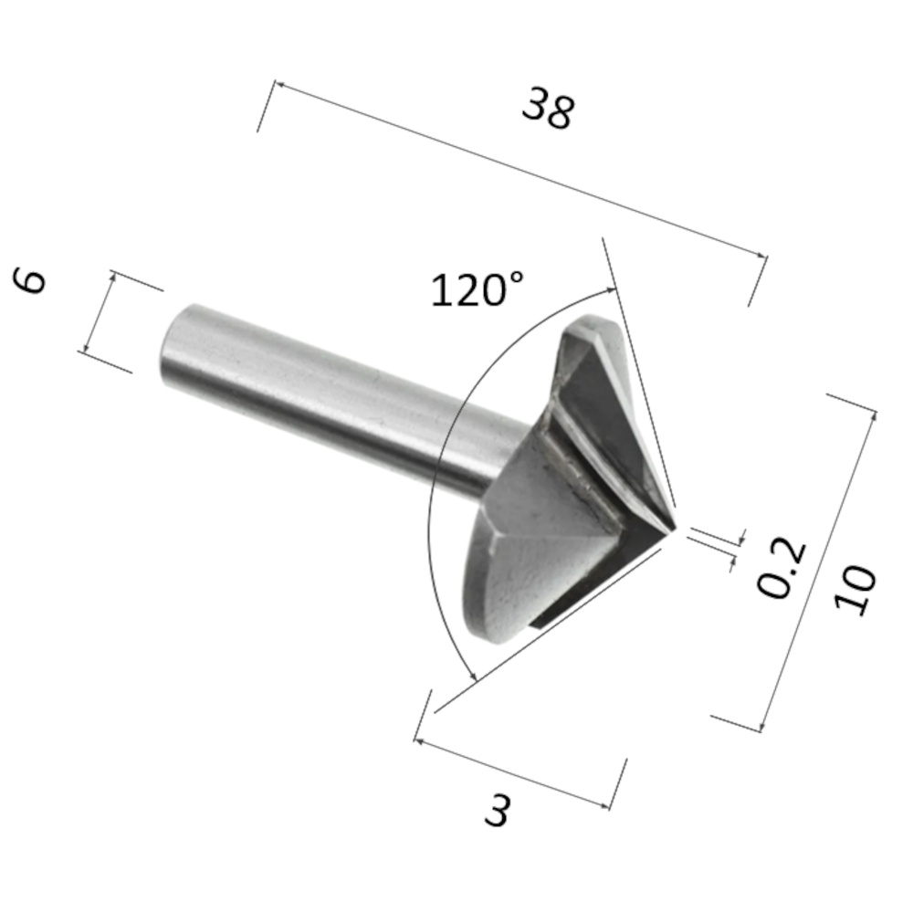 Фото фреза прямая v-образная двухзаходная по акрилу, дереву, композиту (акп) djtol n2v610120 в Москве и Московской области