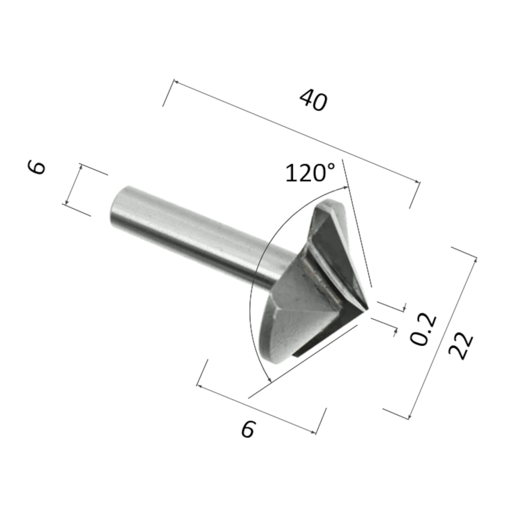 Фото фреза djtol n2v622120 v-образная конусная (по дереву, композиту (акп), пластику) в Москве и Московской области