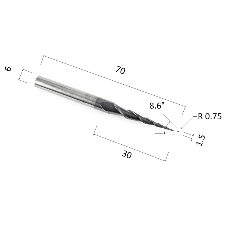 Фото фреза спиральная конусная двухзаходная по акрилу, дереву, композиту (акп) djtol al2qx6.30.1.5 в Москве и Московской области