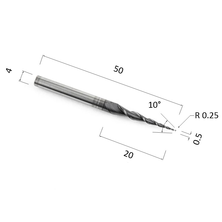 Фото фреза спиральная конусная двухзаходная по акрилу, дереву, композиту (акп) djtol al2qx4.20.0.5 в Москве и Московской области