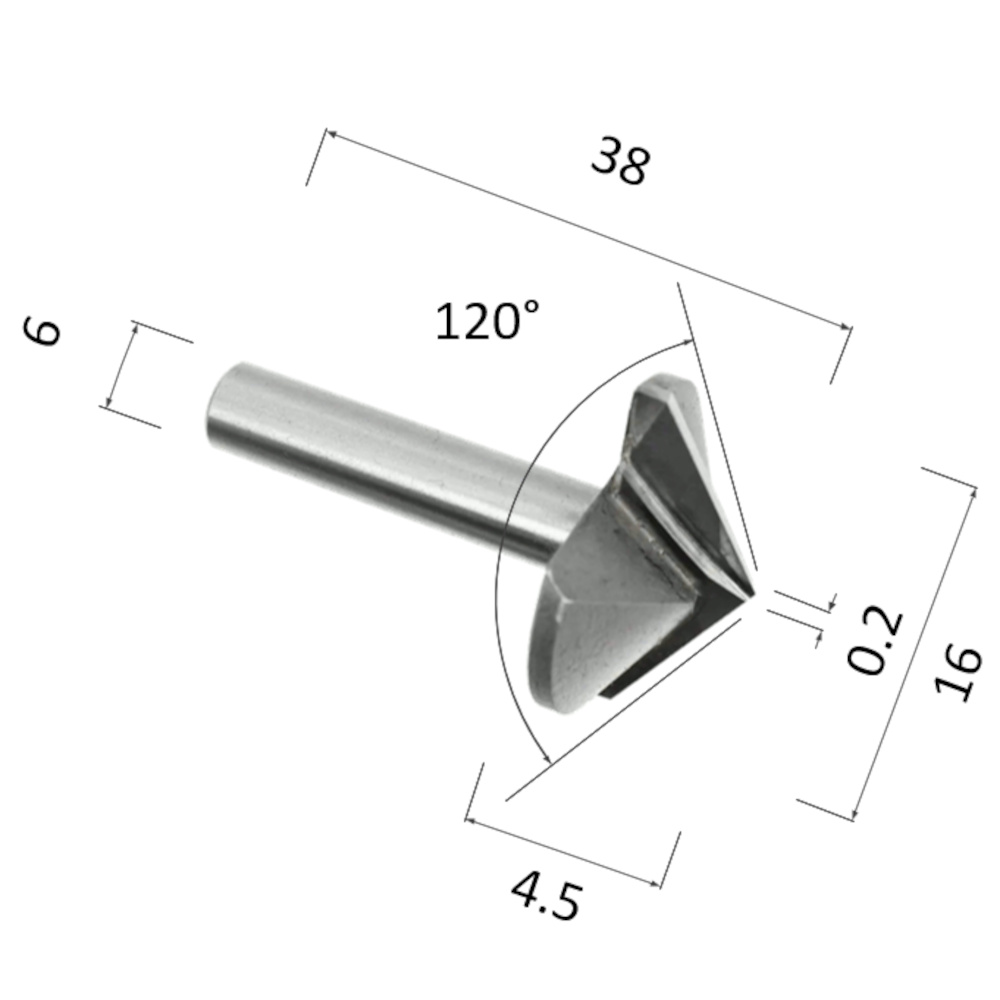 Фото фреза djtol n2v616120 v-образная конусная (по дереву, композиту (акп), пластику) в Москве и Московской области