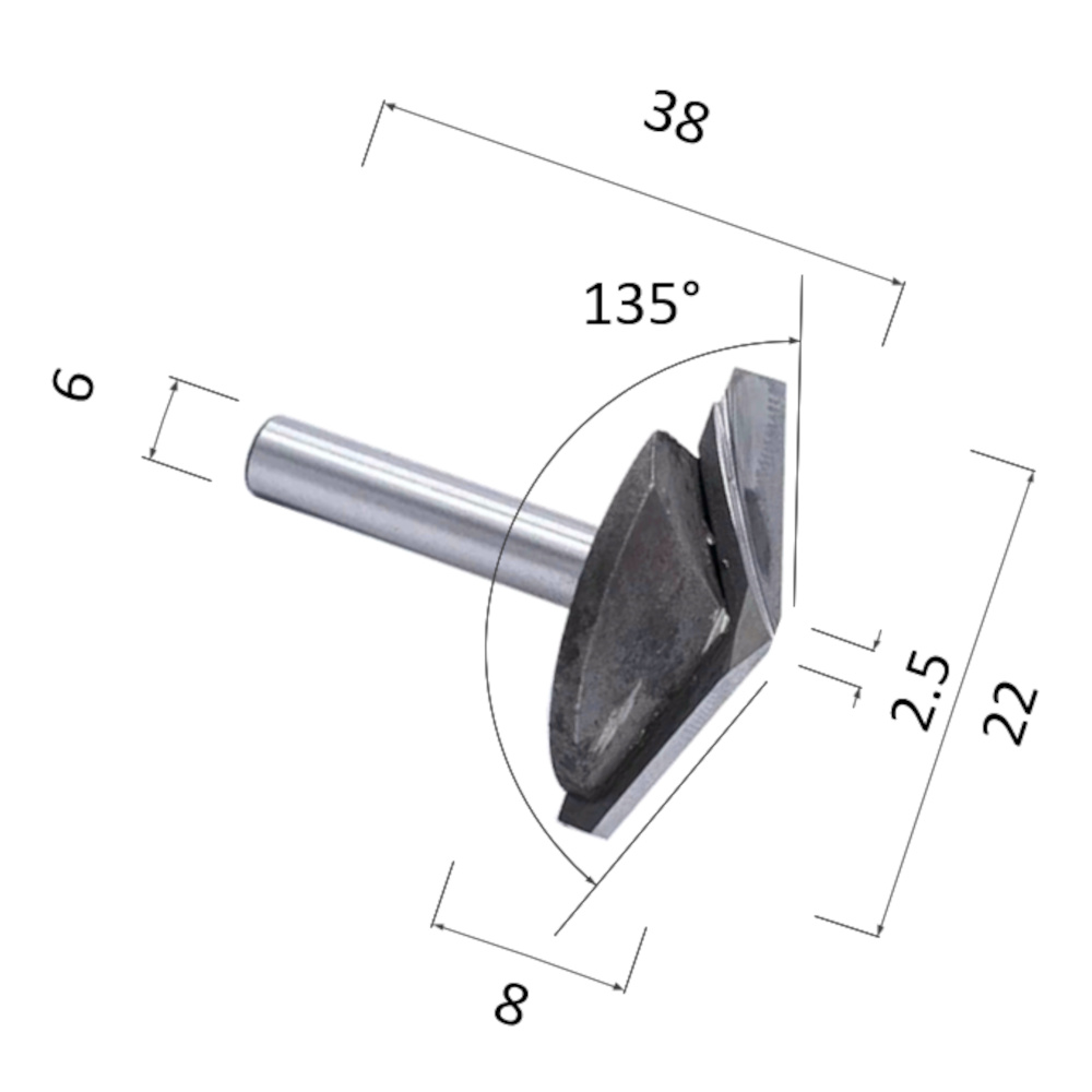 Фото фреза djtol n2v62213525 v-образная конусная (по дереву, композиту (акп), пластику) в Москве и Московской области