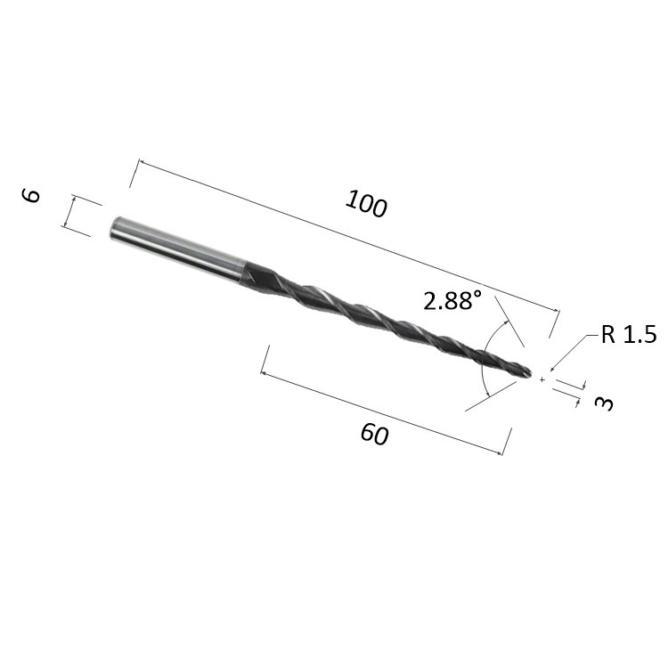 Фото фреза спиральная конусная двухзаходная по акрилу, дереву, композиту (акп) djtol nl2qx6.60.3 в Москве и Московской области