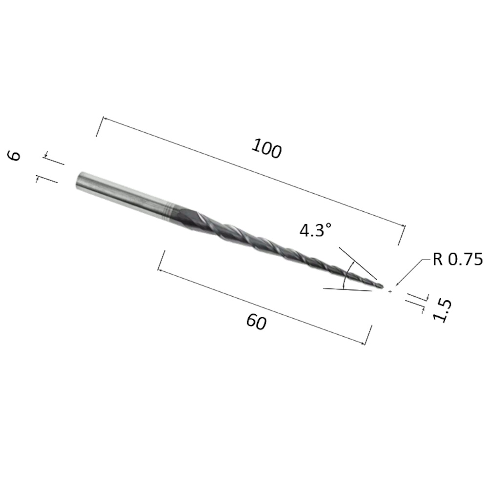 Фото фреза спиральная конусная двухзаходная по акрилу, дереву, композиту (акп) djtol nl2qx6.60.1.5 в Москве и Московской области