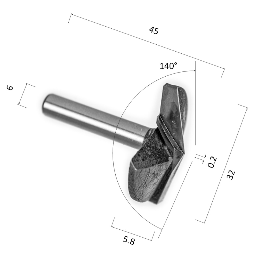Фото фреза прямая v-образная двухзаходная по акрилу, дереву, композиту (акп) djtol n2v632140 в Москве и Московской области