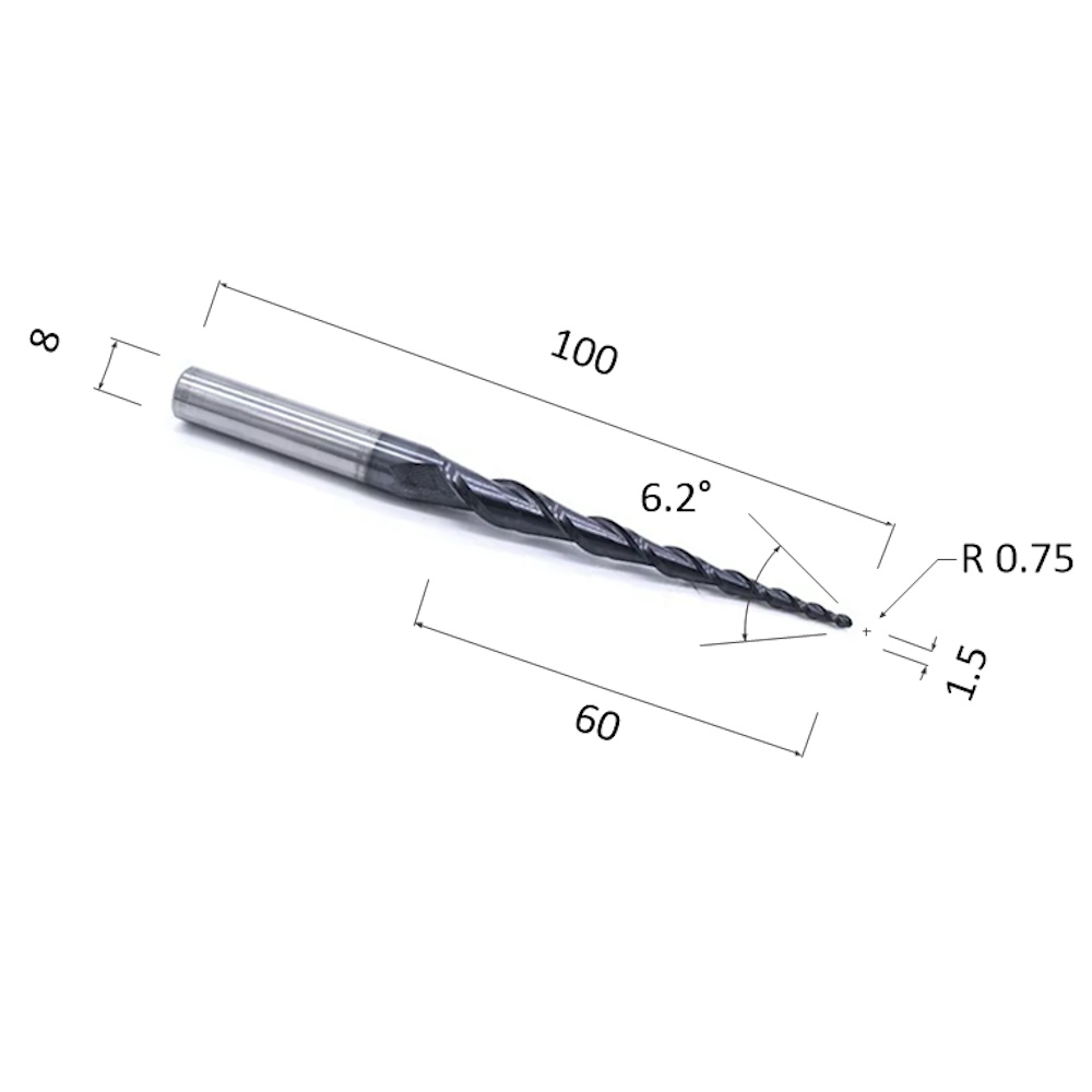 Фото фреза спиральная конусная двухзаходная по акрилу, дереву, композиту (акп) djtol nl2qx8.60.1.5 в Москве и Московской области