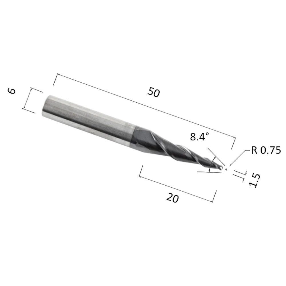 Фото фреза спиральная конусная двухзаходная по акрилу, дереву, композиту (акп) djtol al2qx6.20.1.5 в Москве и Московской области