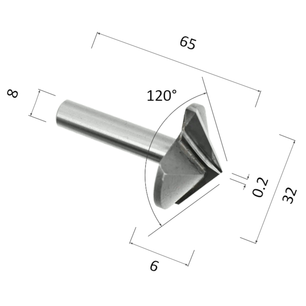 Фото фреза djtol n2v832120 v-образная конусная (по дереву, композиту (акп), пластику) в Москве и Московской области