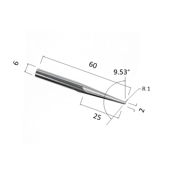 Фото фреза прямая конусная двухзаходная по акрилу, дереву, композиту (акп) djtol n2zxjq6252060 в Москве и Московской области