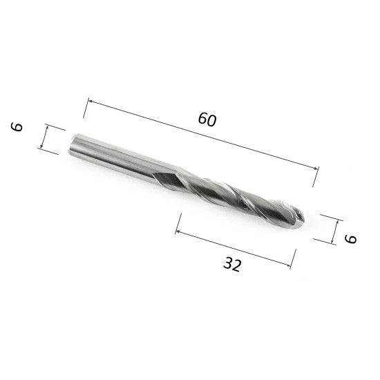 Фото фреза djtol a2qx632 спиральная двухзаходная сферическая (по дереву, композиту (акп), цветным металла в Москве и Московской области